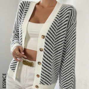 SHEIN Essnce Striped Pattern Button Front Drop Shoulder Cardigan (NWOT)